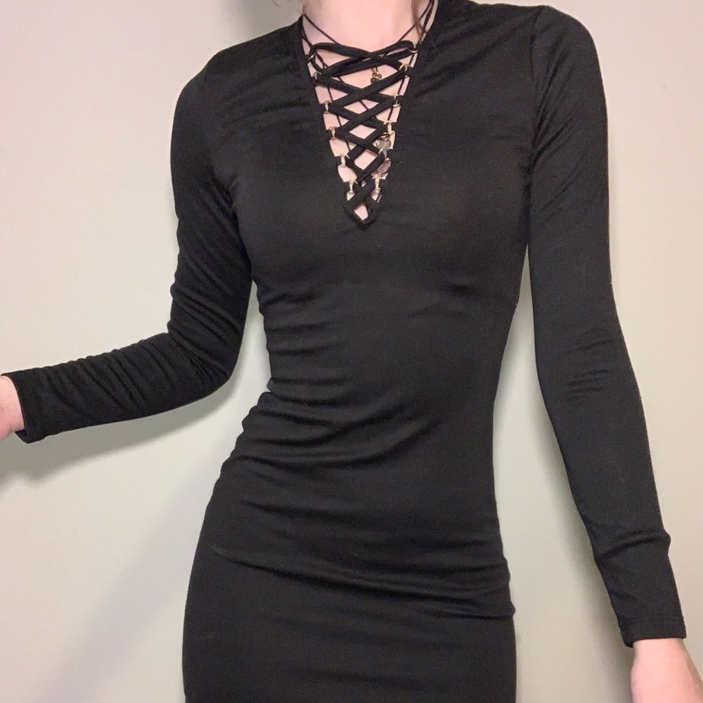 Asymmetrical cross lace cocktail dress